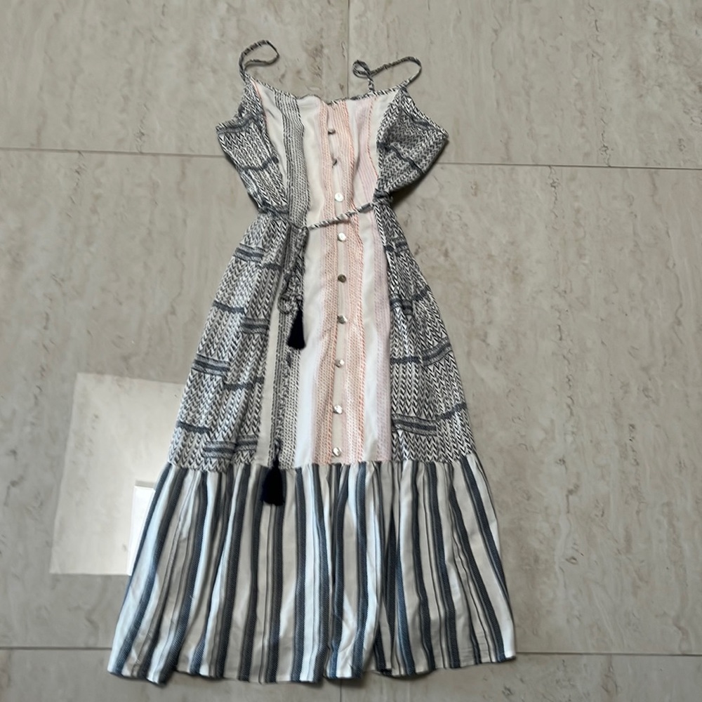 Mid Length Dress Button Down Spaghetti Straps - image 1